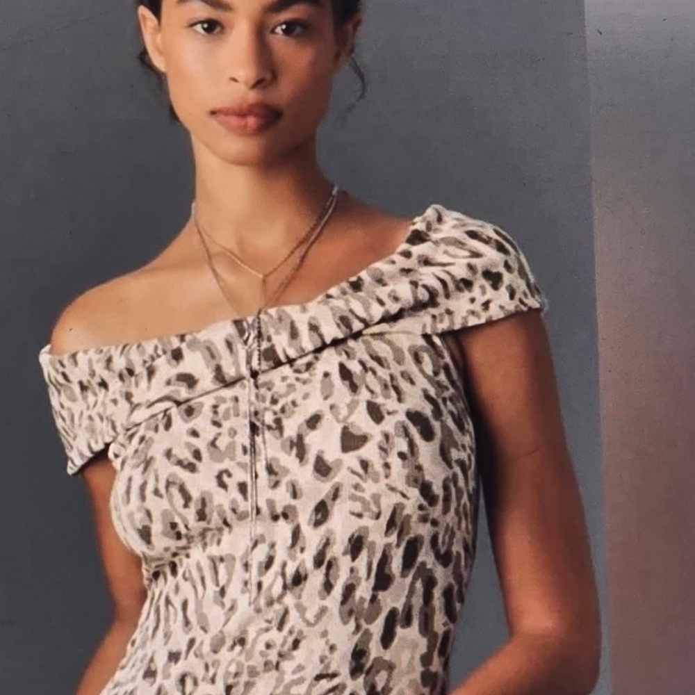 Anthropologie Pilcro Off-The-Shoulder Twist Rib Top Leopard Print M New